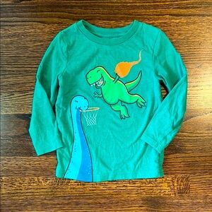 Cat & Jack Green Long Sleeve Tee with Playful Dinosaur Basketball Graphic